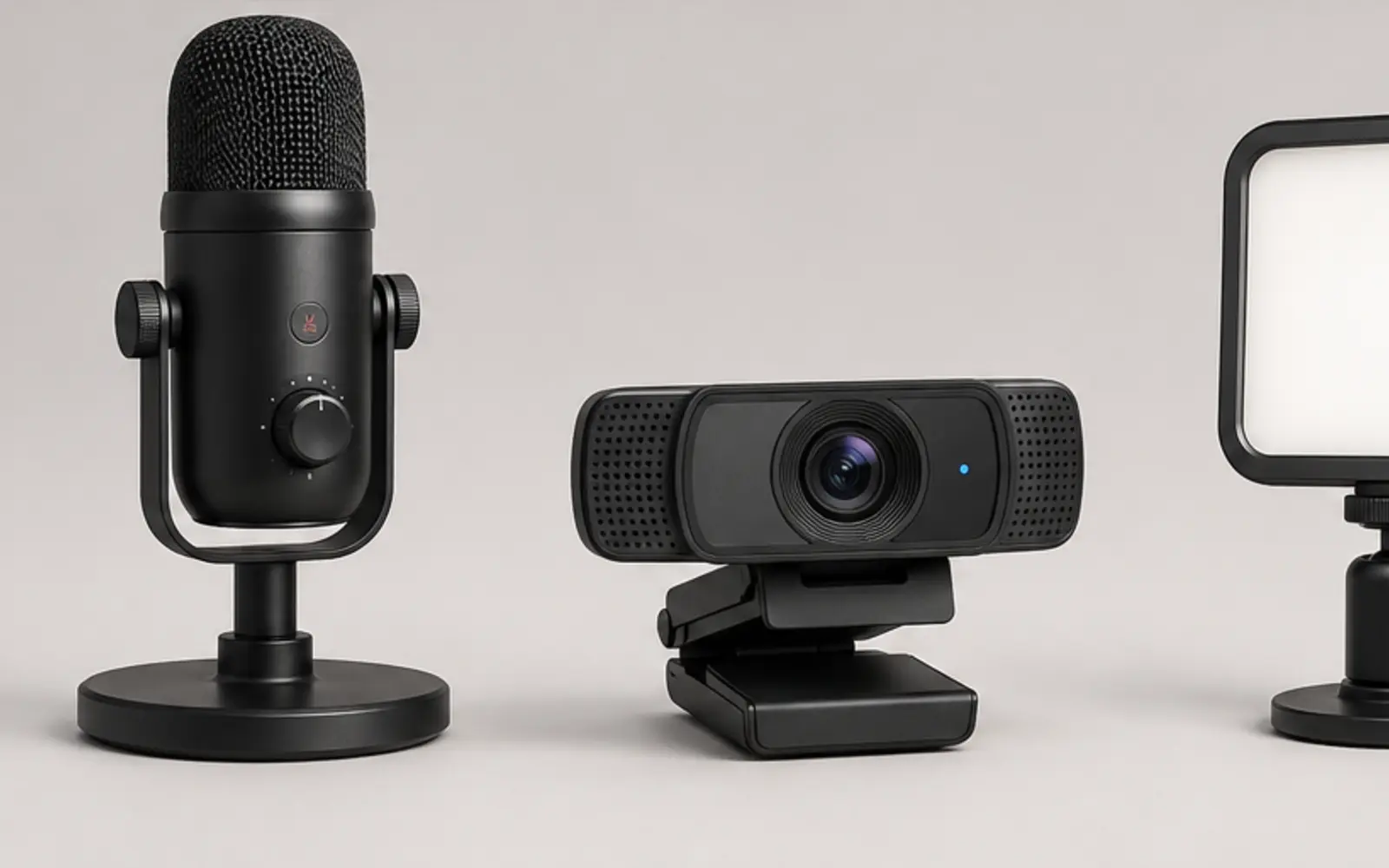 ภาพจำลองสินค้าแบบสมจริงไมโครโฟน Webcam และ Key Light สำหรับ Streaming สำหรับหน้ารับซื้อ Streaming Gear