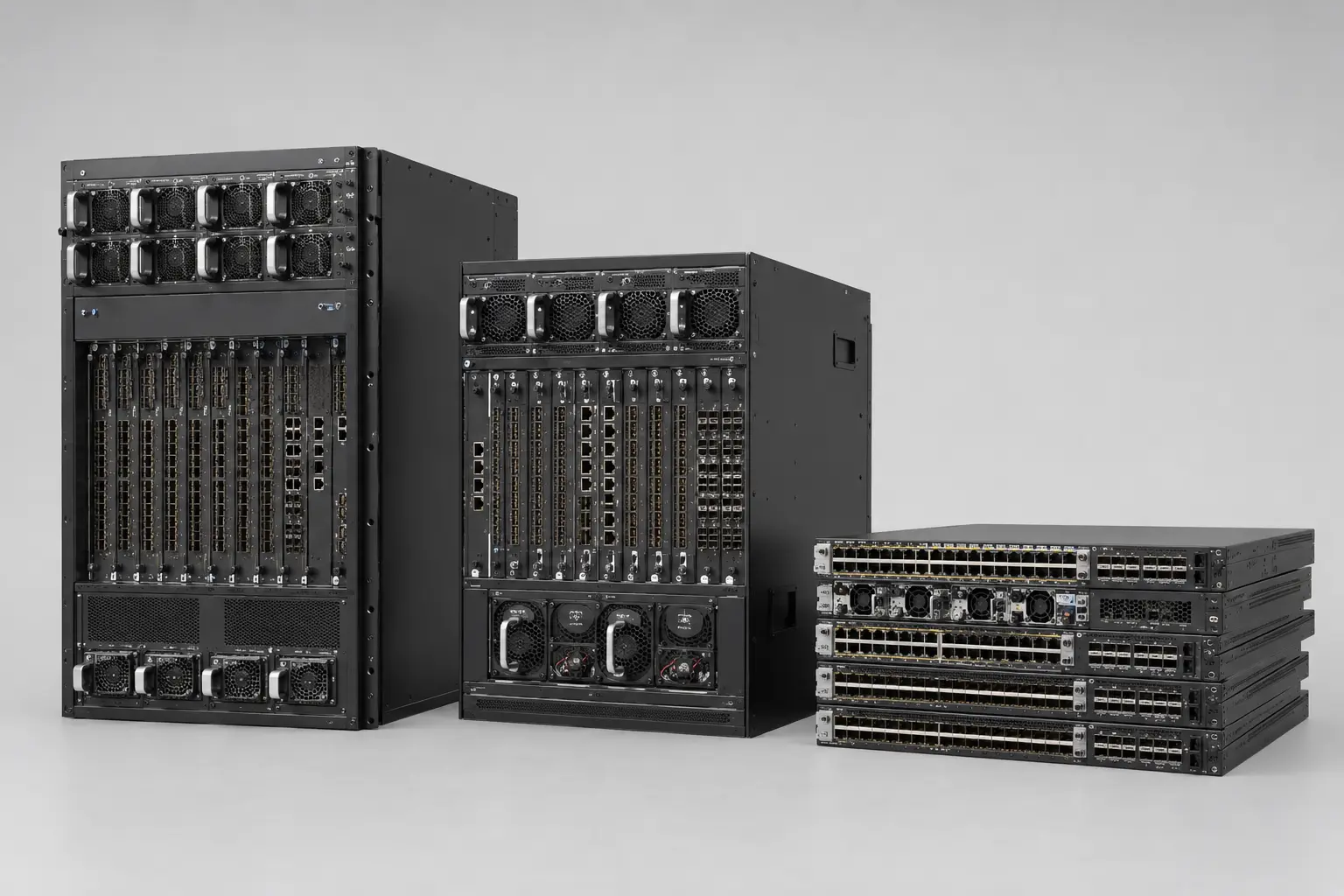 ภาพจำลองสมจริงชุด Cisco Enterprise Chassis และ Rack Switch สำหรับหน้ารับซื้อ Cisco Enterprise
