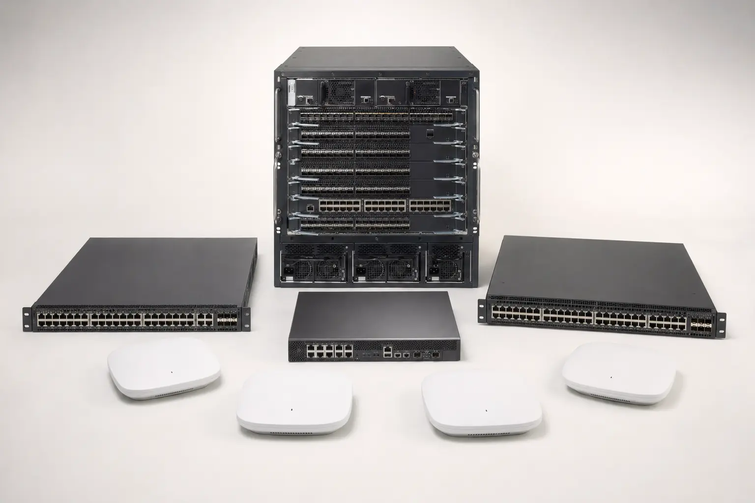 ภาพจำลองสมจริง Campus Core, Access Switch, Gateway และ Access Point สำหรับหน้ารับซื้อ Ruijie / Reyee Enterprise
