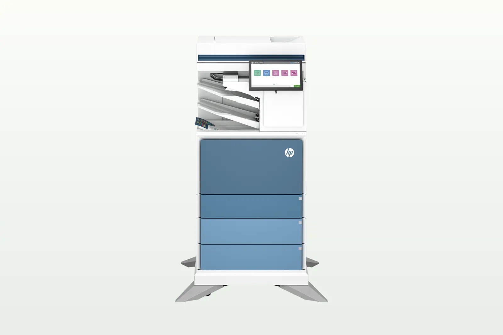 เครื่องพิมพ์จริง HP Color LaserJet Enterprise Flow MFP 6800zfsw เห็นตัวเครื่องครบ กลุ่ม HP Printer