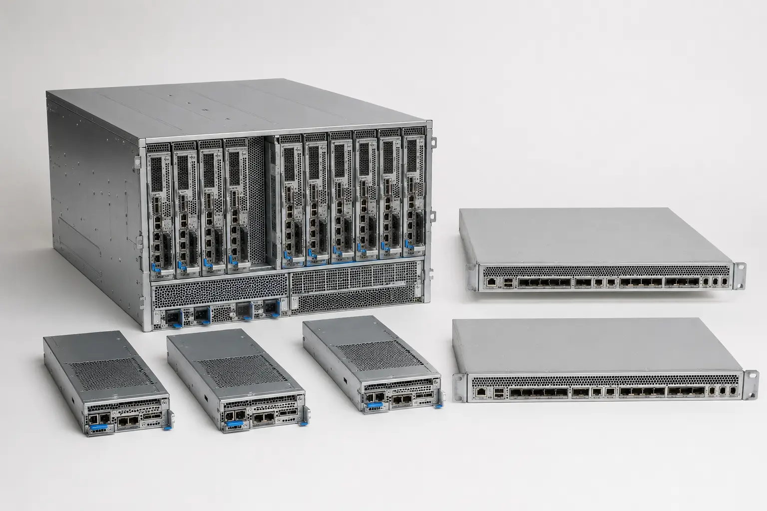 ภาพจำลองสมจริง UCS Modular Compute พร้อม Compute Node และ Fabric Interconnect สำหรับหน้ารับซื้อ Cisco UCS