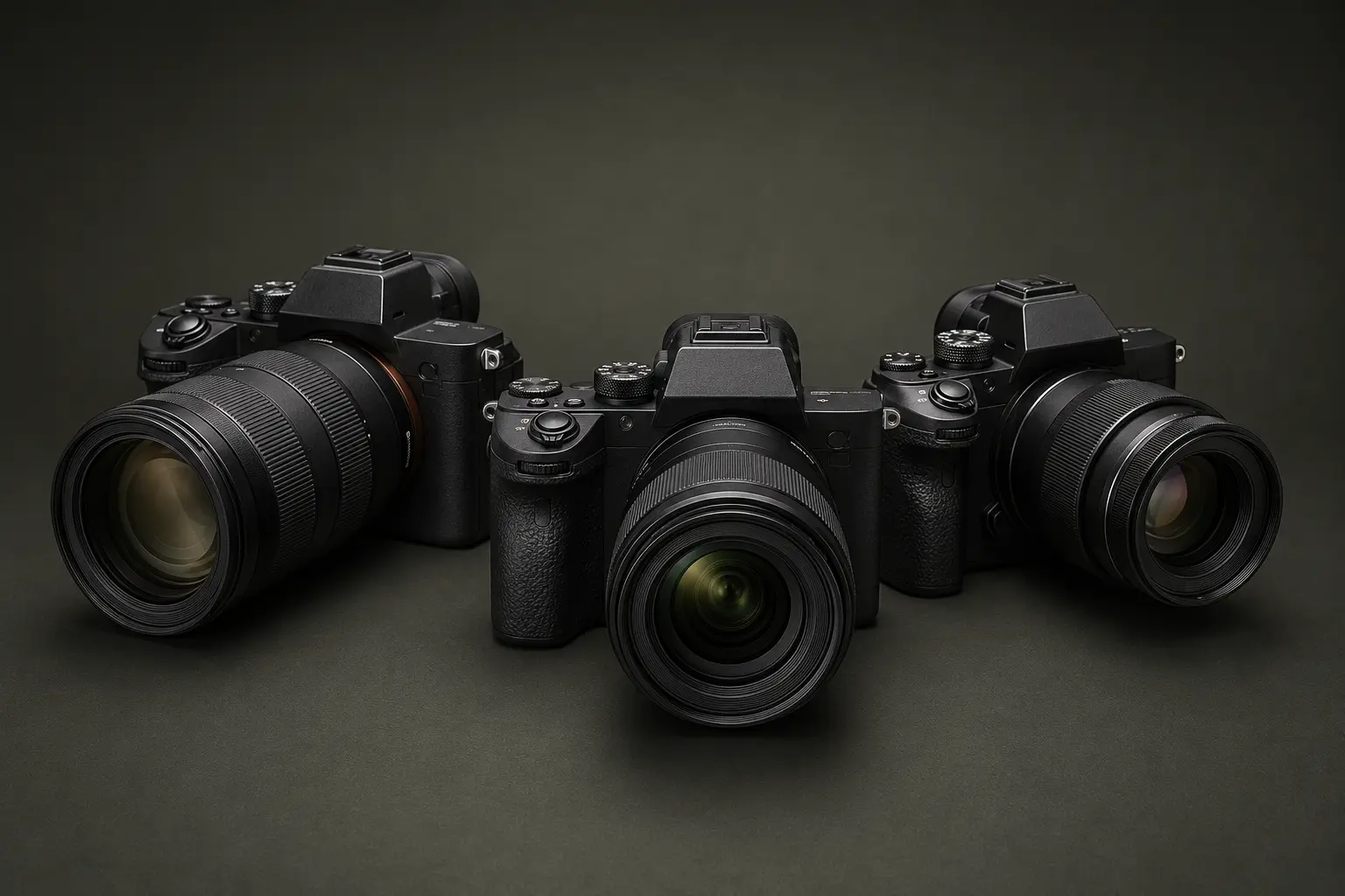 ภาพจำลองสมจริงกล้อง Full-frame Mirrorless ระดับมืออาชีพสามตัวพร้อมเลนส์